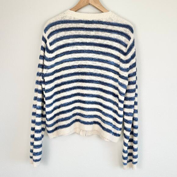 J. Crew Striped slub cardigan sweater XL EUC Nautical Preppy Coastal - Picture 3 of 6